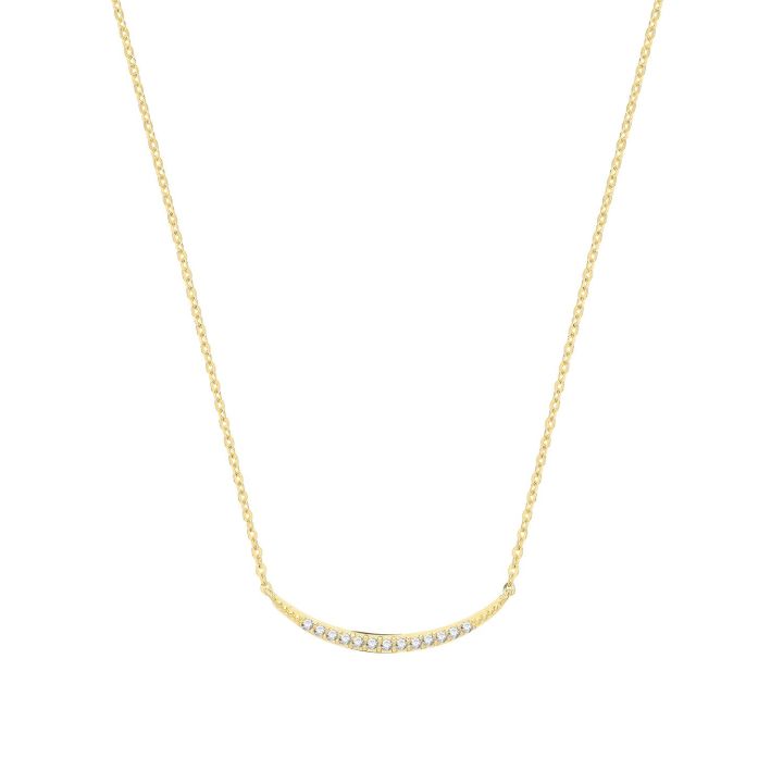 9ct Yellow Gold Curved Bar Cubic Zirconia Necklace