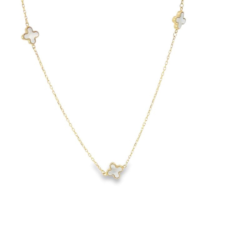9ct Yellow Gold Mother of Pearl Clover Station Necklace