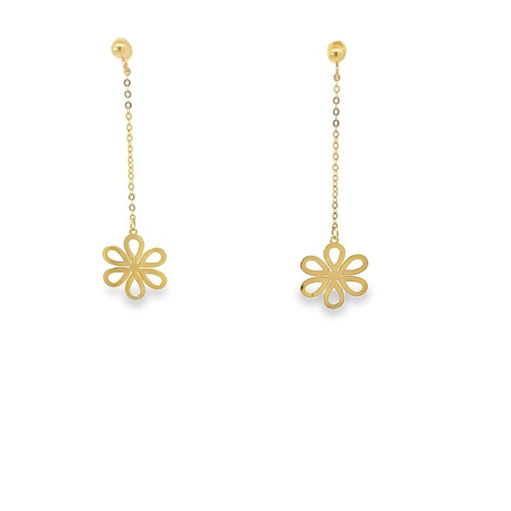 9ct Yellow Gold Flower Chain Drop Earrings