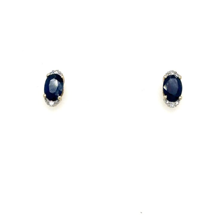 9ct Yellow Gold Oval Sapphire & Diamond Stud Earrings