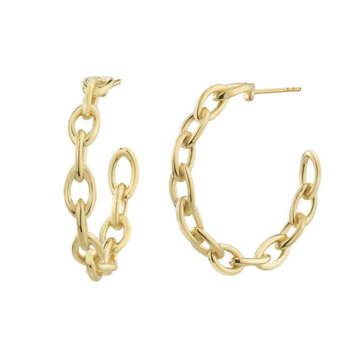 Mantra Gold Plated Chain Hoop Earrings