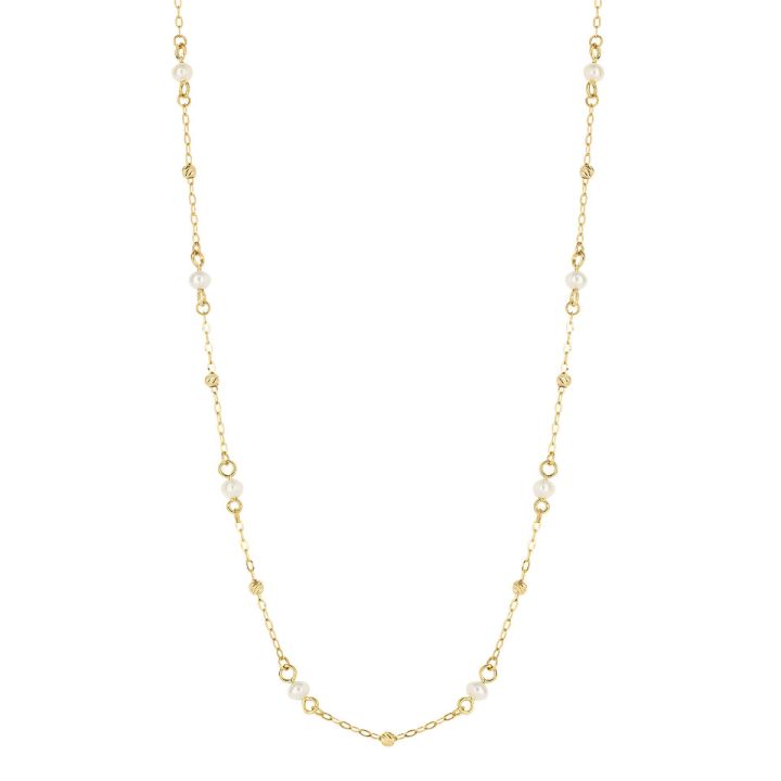 9ct Yellow Gold Freshwater Pearl Station Necklace