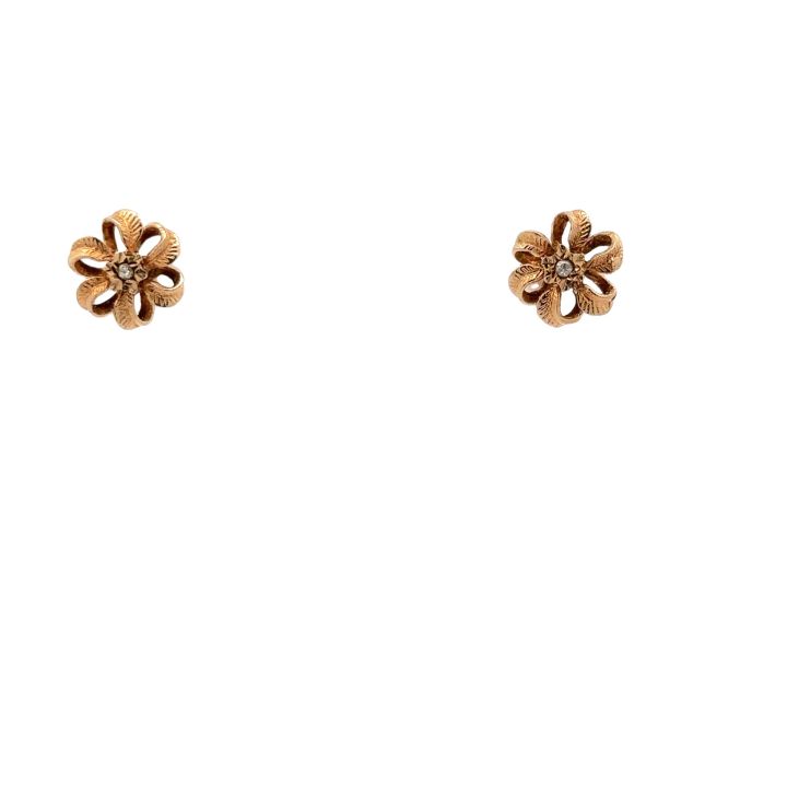 Pre Owned 9ct Yellow Gold Diamond Set Flower Stud Earrings