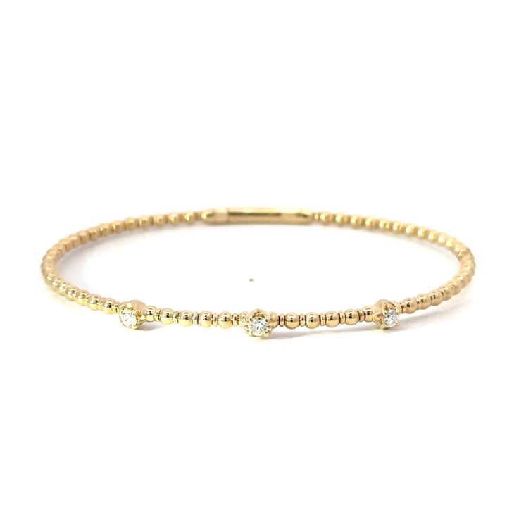 14ct Yellow Gold Flexible Three Stone Diamond Bangle