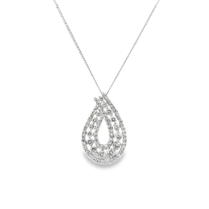 14ct White Gold Open Pear Shape Fancy Diamond Pendant