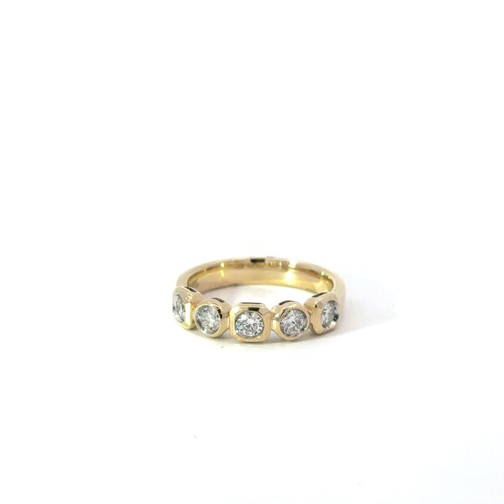 14ct Yellow Gold Five Stone Diamond Rub Over Set Ring