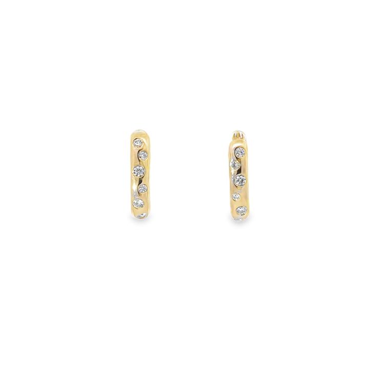 14ct Yellow Gold Flush Set Diamond Hoop Earrings