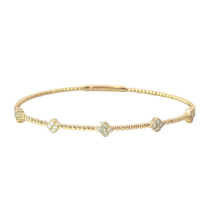 14ct Yellow Gold Diamond Clover Flexible Bangle