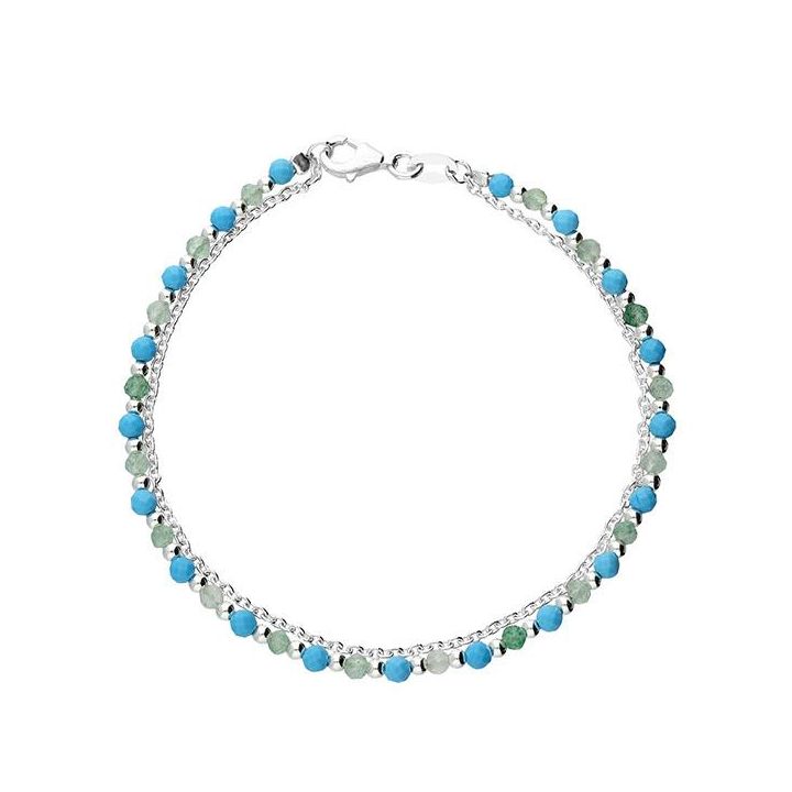 Sterling Silver Adventurine & Turquoise Bracelet