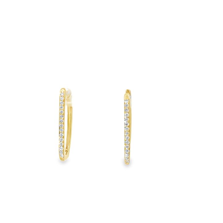 9ct Yellow Gold Rectangular Diamond Hoop Earrings