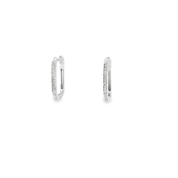 9ct White Gold Rectangular Diamond Hoop Earrings