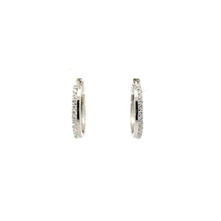 9ct White Gold Offset Diamond Hoop Earrings