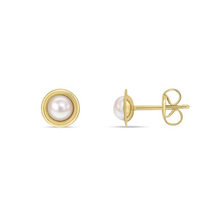 9ct Yellow Gold Button Freshwater Pearl Surround Stud Earrings