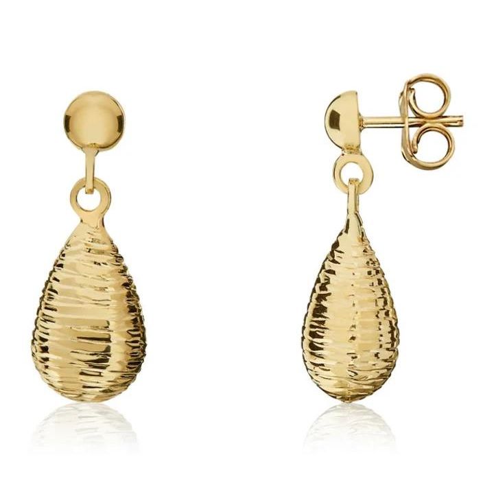 9ct Yellow Gold Ribbed Torpedo Drop Earrings