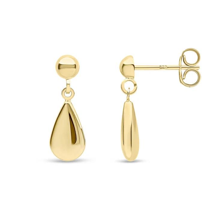 9ct Yellow Gold Pear & Circle Drop Earrings