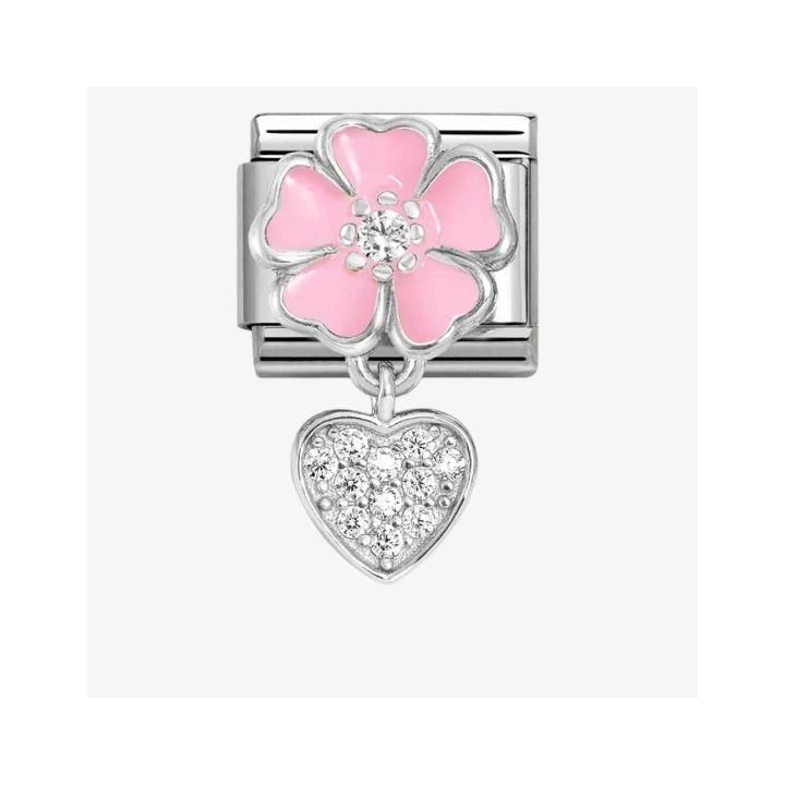 Nomination Classic Pink Flower & Heart Drop Charm