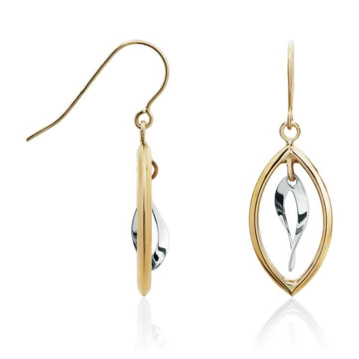 9ct Yellow & White Gold Marquise Drop Earrings