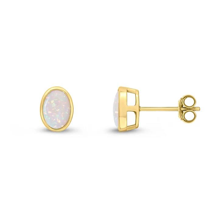 9ct Yellow Gold Oval Opal Stud Earrings