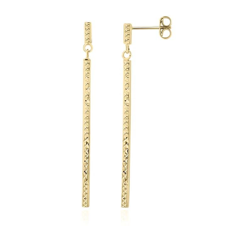 9ct Yellow Gold Diamond Cut Long Drop Earrings