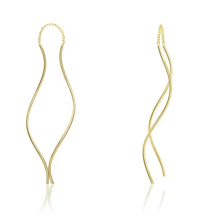 9ct Yellow Gold Wavy Pull Through Earrings