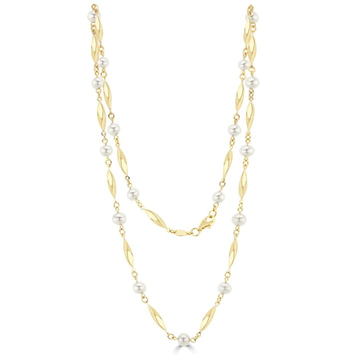 9ct Yellow Gold Freshwater Pearl & Bar Necklace