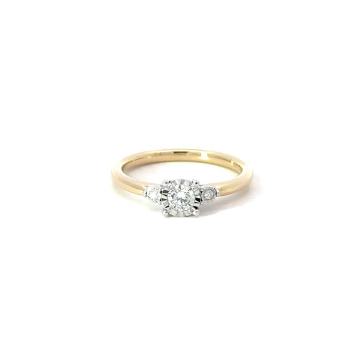 9ct Yellow Gold Three Stone Diamond Illusion Ring