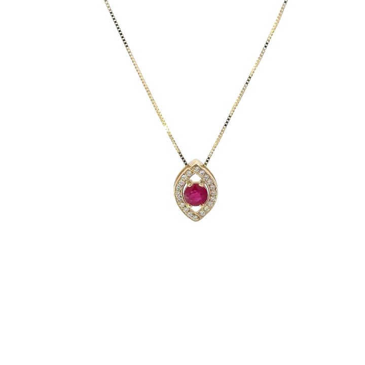 9ct Yellow Gold Marquise Shaped Ruby & Diamond Pendant