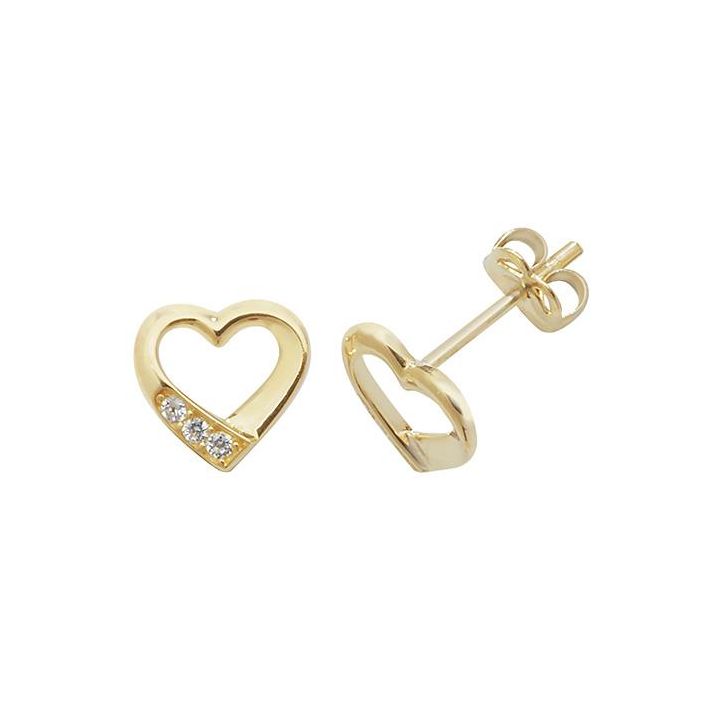 9ct Yellow Gold Open Heart Cubic Zirconia Stud Earrings