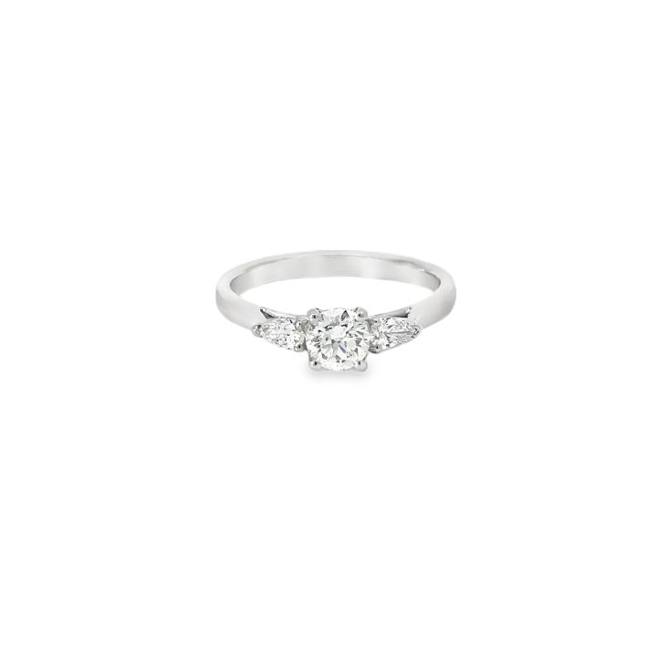 Platinum 0.76ct Round & Pear Diamond Three Stone Ring