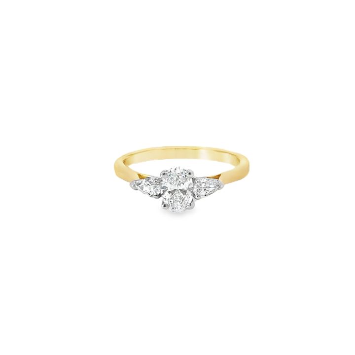 18ct Yellow Gold & Platinum Oval & Pear Shape Diamond Ring