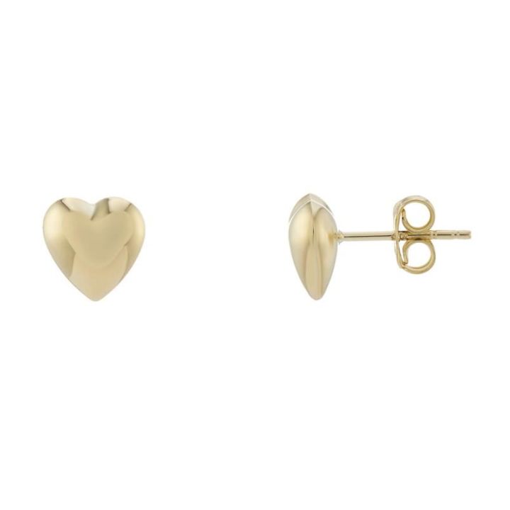 9ct Yellow Gold Puff Heart Stud Earrings