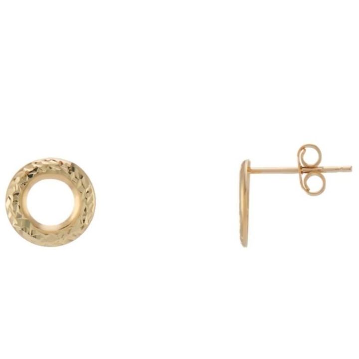 9ct Yellow Gold Diamond Cut Circle Stud Earrings