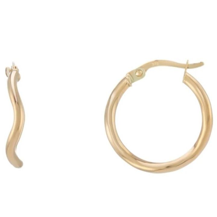 9ct Yellow Gold Wavy Hoop Earrings