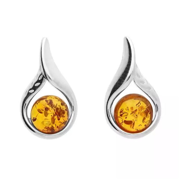 Silver Amber Fancy Loop Earrings