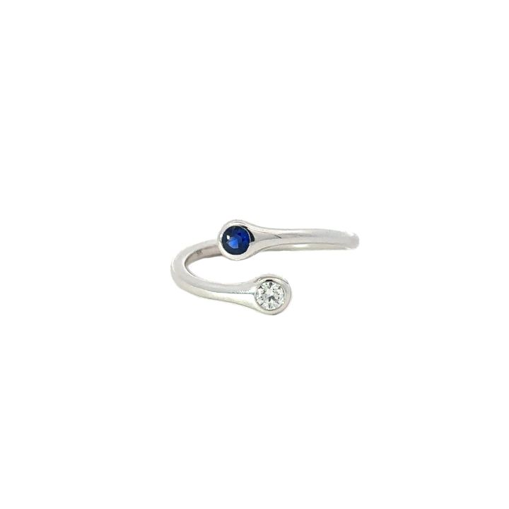 9ct White Gold Crossover Sapphire & Diamond Ring