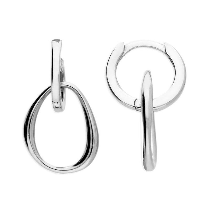 Silver Huggie Drop Earrings