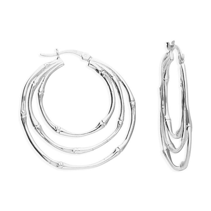 Silver Bamboo Style Hoop Earrings