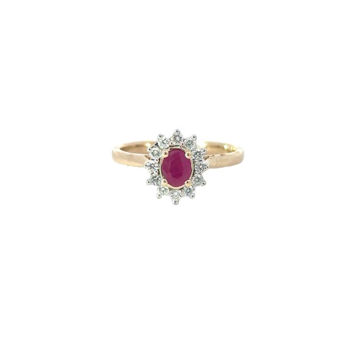 9ct Yellow Gold Oval Ruby & Diamond Cluster Ring