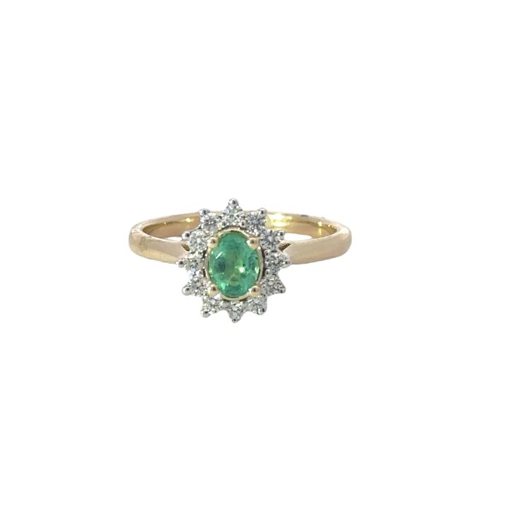 9ct Yellow Gold Emerald & Diamond Cluster Ring