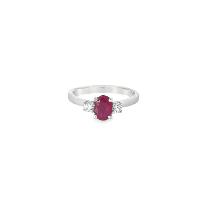 Platinum Oval Ruby & Diamond Three Stone Ring