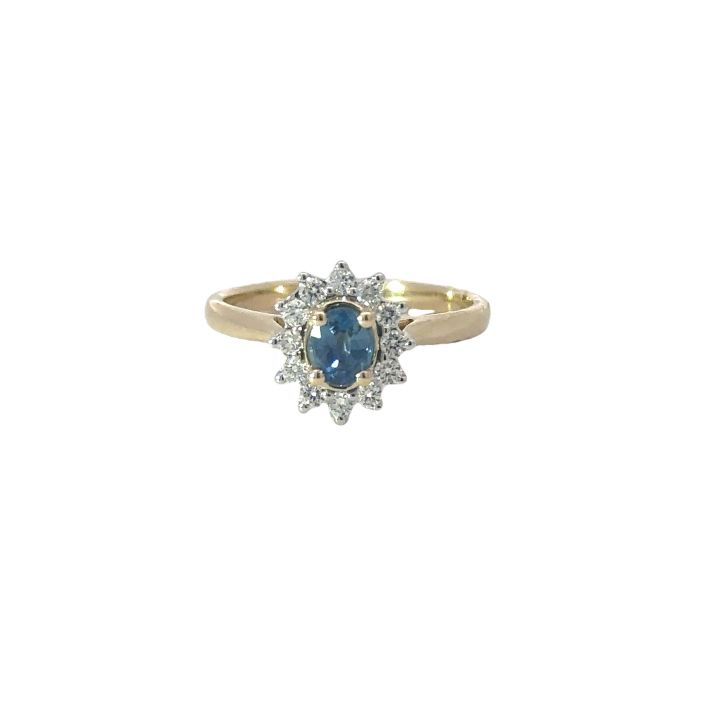 9ct Yellow Gold Sapphire & Diamond Cluster Ring