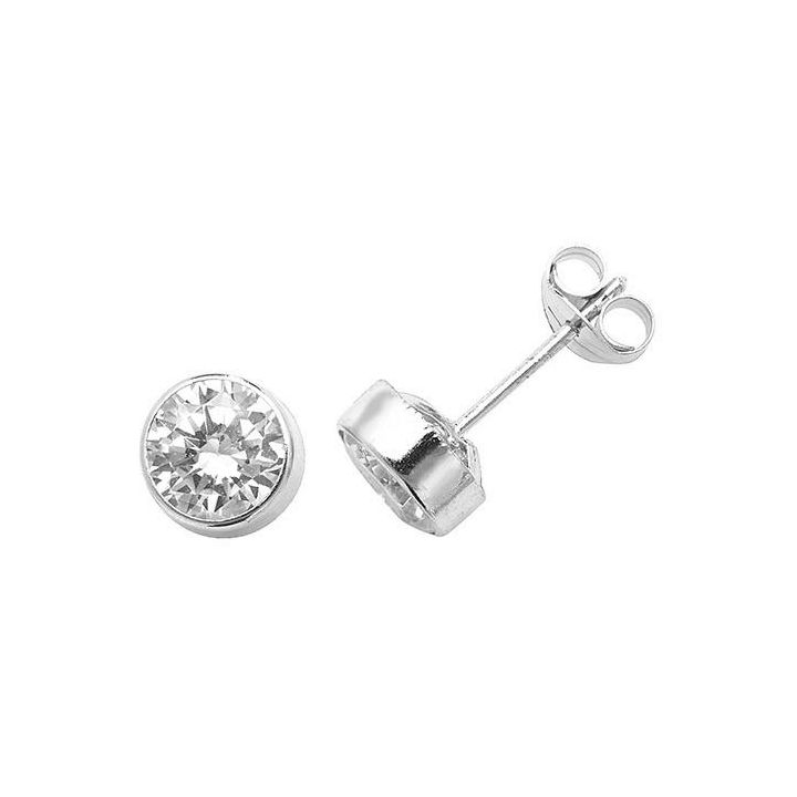 9ct White Gold Cubic Zirconia Rub Over Stud Earrings