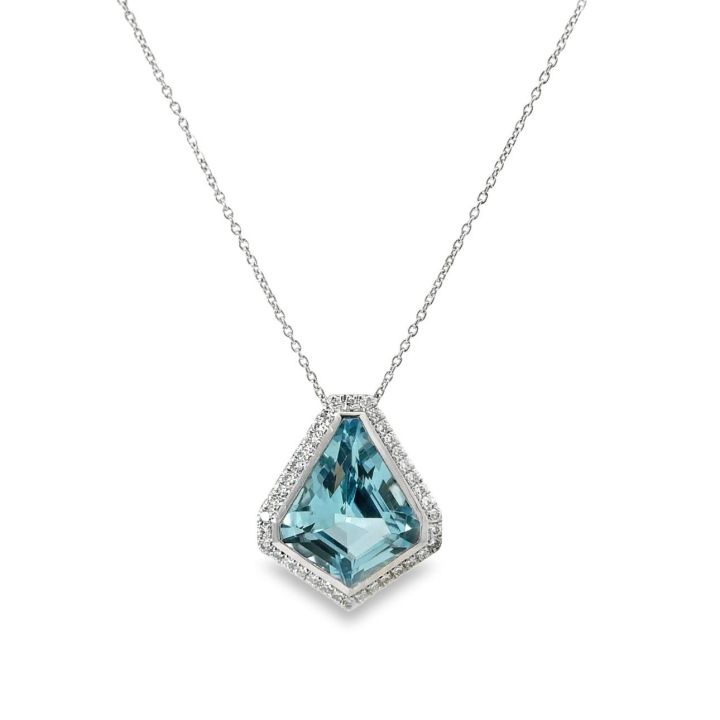 Platinum Kite Shaped Aquamarine & Diamond Pendant