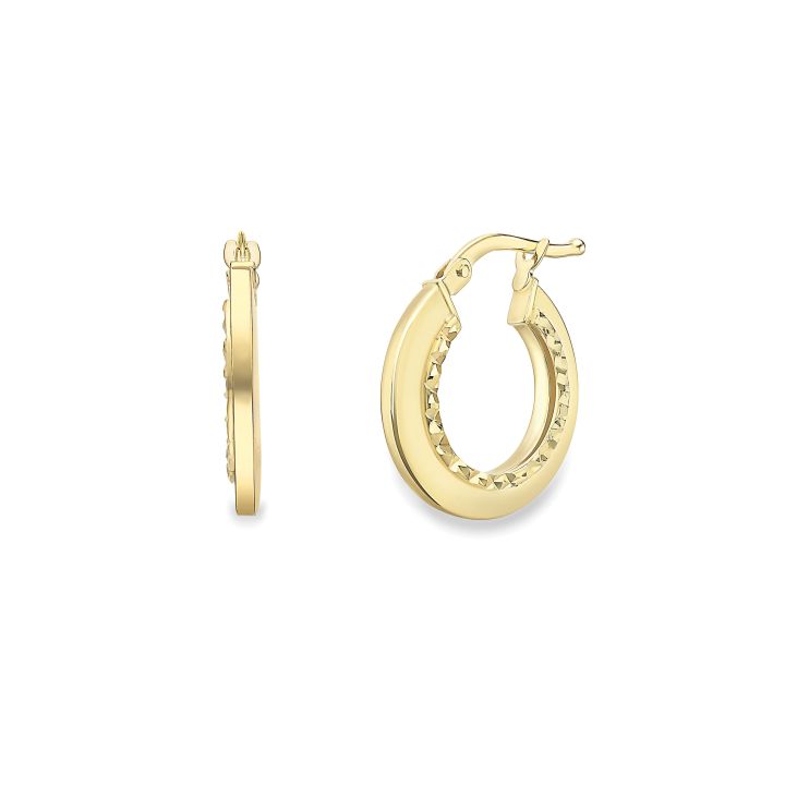 9ct Yellow Gold Diamond Cut Edge Hoop Earrings