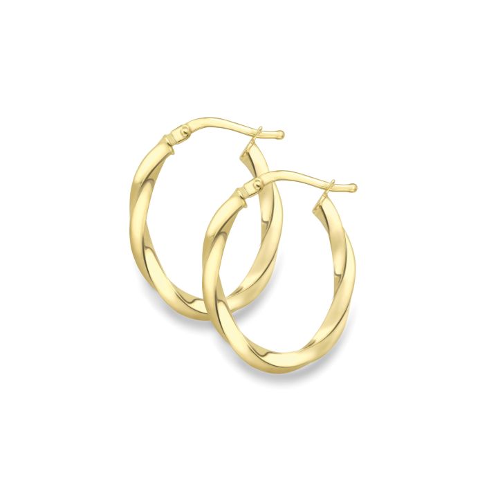 9ct Yellow Gold Oval Twist Hoop Earrings