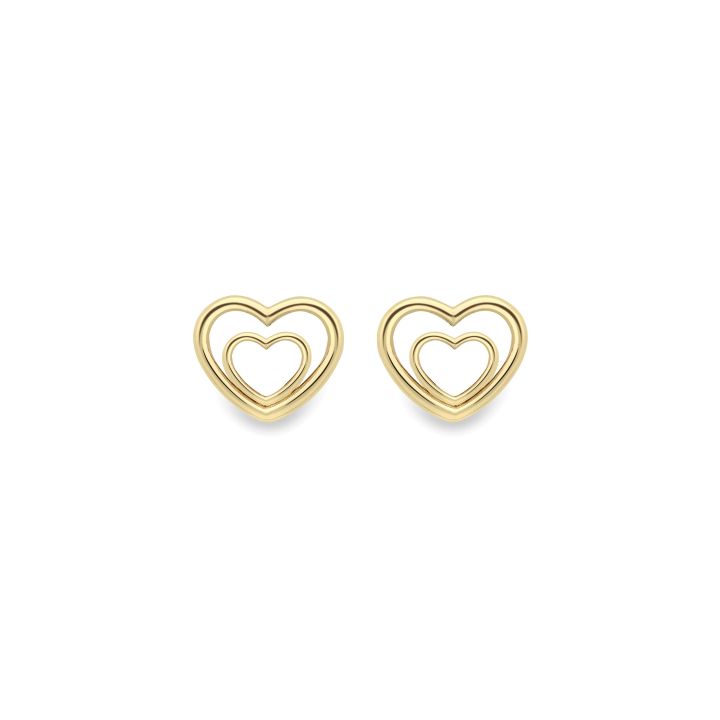 9ct Yellow Gold Heart in Heart Stud Earrings