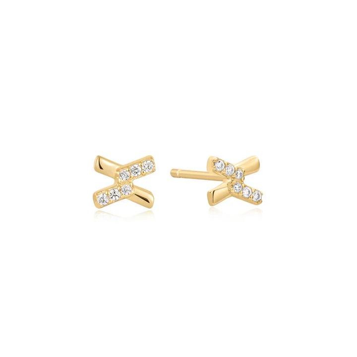 Ania Haie Gold Plated Cross Stud Earrings