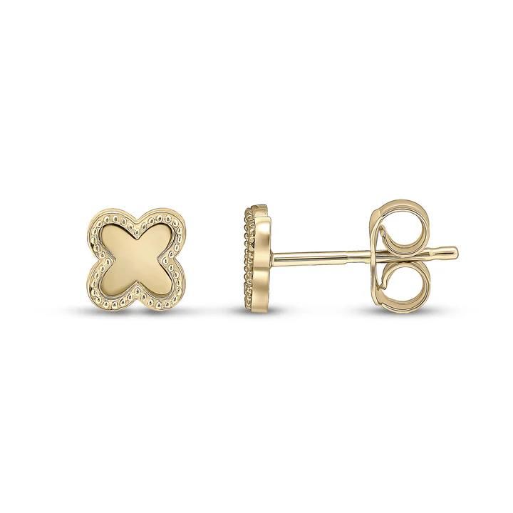 9ct Yellow Gold Clover Beaded Edge Stud Earrings