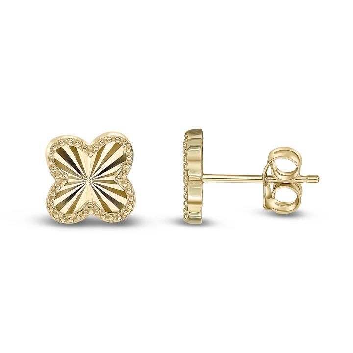 9ct Yellow Gold Diamond Cut Clover Stud Earrings