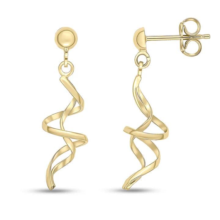 9ct Yellow Gold Spiral Drop Earrings